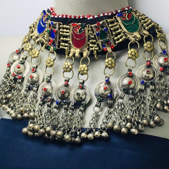 Vintage Choker Necklace, Handcrafted Tribal Collar Choker Necklace With Dangling - Picture 4 of 16